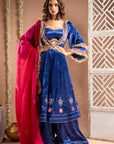 Royal Blue Velvet Anarkali Suit Set (Set Of 4)
