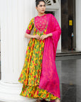 Yellow Ginger Flower Yoke Anarkali Set (Set Of 4)