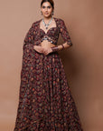 Maroon Digital Print Lehenga Set (Set Of 3)