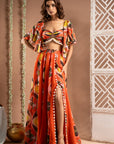 Orange Kaudi Abstract Print Indo Set (Set Of 2)