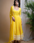 Yellow Bandhani Digital Print Anarkali Set (Set Of 3)