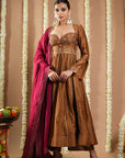 Antique Golden Silk Anarkali Set (Set Of 3)