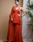 Rust Orange Indo Anarkali Suit Set (Set Of 3)