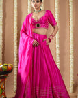 Hot Pink Silk Heavy Lehenga Set (Set Of 3)