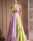 Green Lilac Indo Lehenga With Belt (Set Of 2)