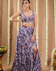 Violet-Lilac Printed Indo Lehenga Set (Set Of 2)