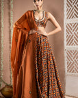 Black Rust Printed Lehenga Set (Set Of 3)