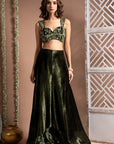 Green Velvet Indo Palazzo Set (Set Of 2)