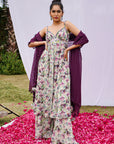 Violet African Floral Anarkali Set (Set Of 3)
