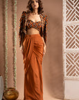 Black Rust Printed Drape And Coat Set (Set Of 3)