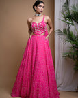 Hot Pink Digital Print Indo Lehenga Set (Set Of 2)