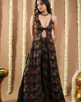 Black Printed Glass Neck Indo Set (Set Of 2)