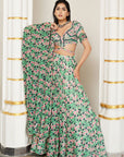 Green Pink Floral Lehenga (Set Of 3)