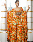 Orange Multicolor Abstract Wave Co-Ord (Set Of 3)
