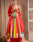 Red Horse Print Anarkali Suit Set (Set Of 3)