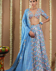 Endless Sky Blue Printed Lehenga Set (Set Of 3)
