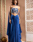 Royal Blue Drape Corset Set (Set Of 3)
