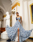 White And Blue Paisley Long Indo Lehenga Dress (Set Of 1)