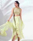 Wine Sequin Embroidered Crop Top and Flared Pants Fusion Set