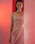 Blush Pink Printed Saree with Elegant Blouse