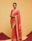 Traditional Red Georgette Bandhani Banarasee Saree