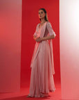Blush Pink Printed Saree with Elegant Padded Blouse
