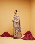Lavender and Peach Georgette Bandhani Banarasee Saree