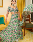 Green Pink Floral Lehenga (Set Of 3)