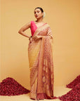 Traditional Maroon and Yellow Georgette Bandhani Saree