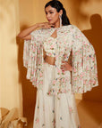 Wine Crop Top and Flared Pants Fusion Set with Sequin Embroidery - Georgette Crepe