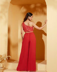 Yellow Tussar Silk Crop Top and Drape Dress with Slim Pants