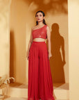 Yellow Tussar Silk Crop Top and Drape Dress with Slim Pants