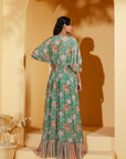 Crepe and Organza Mint Green Drape Skirt Set