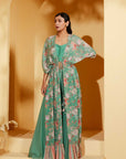 Crepe and Organza Mint Green Drape Skirt Set