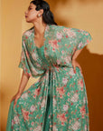 Crepe and Organza Mint Green Drape Skirt Set