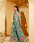 Crepe and Organza Mint Green Drape Skirt Set
