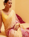 Traditional Yellow and Magenta Georgette Banarasi Bandhani Saree