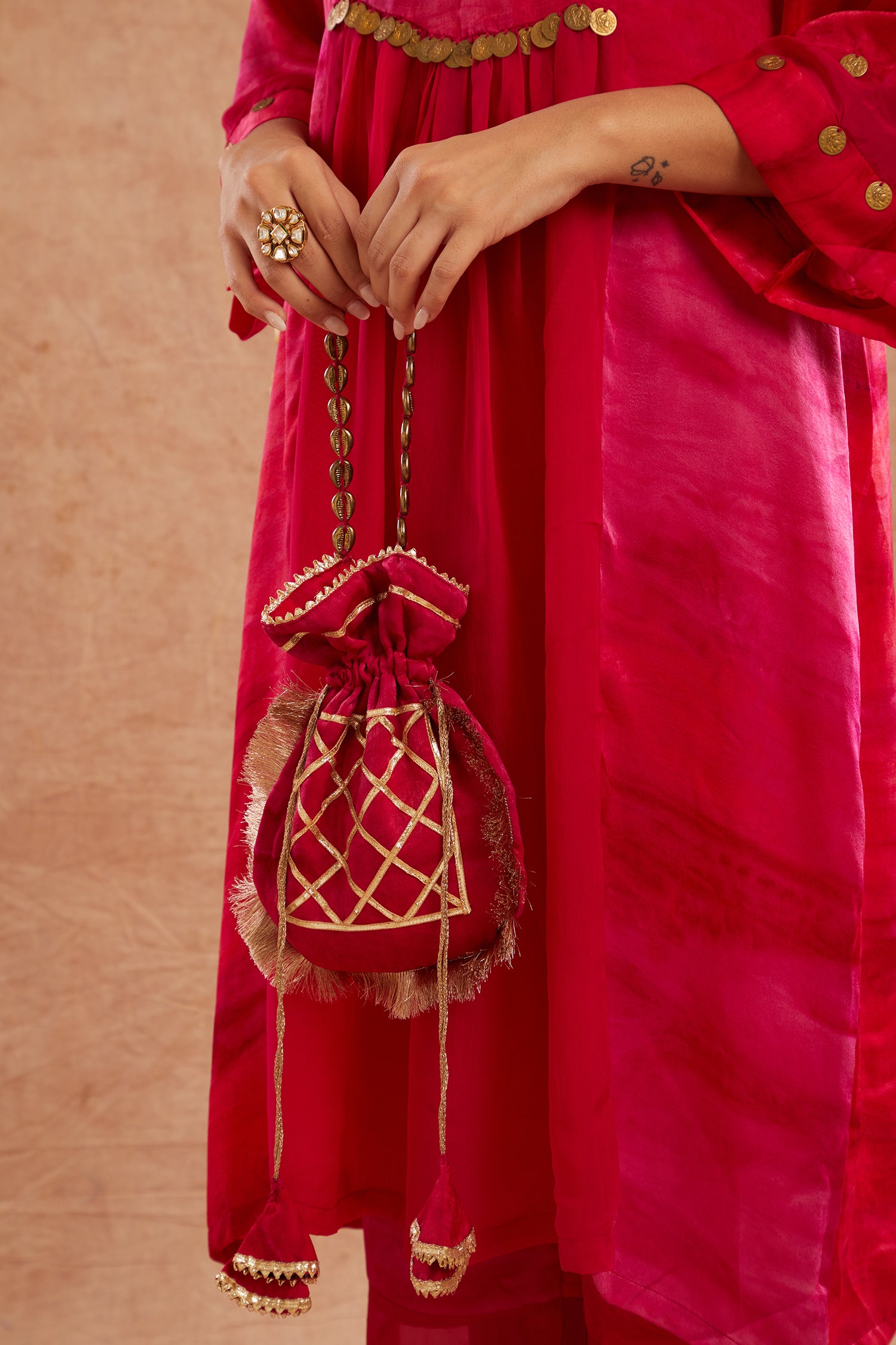 Gulmeher Kurta Set With Pant And Potli Bag - Set Of 3