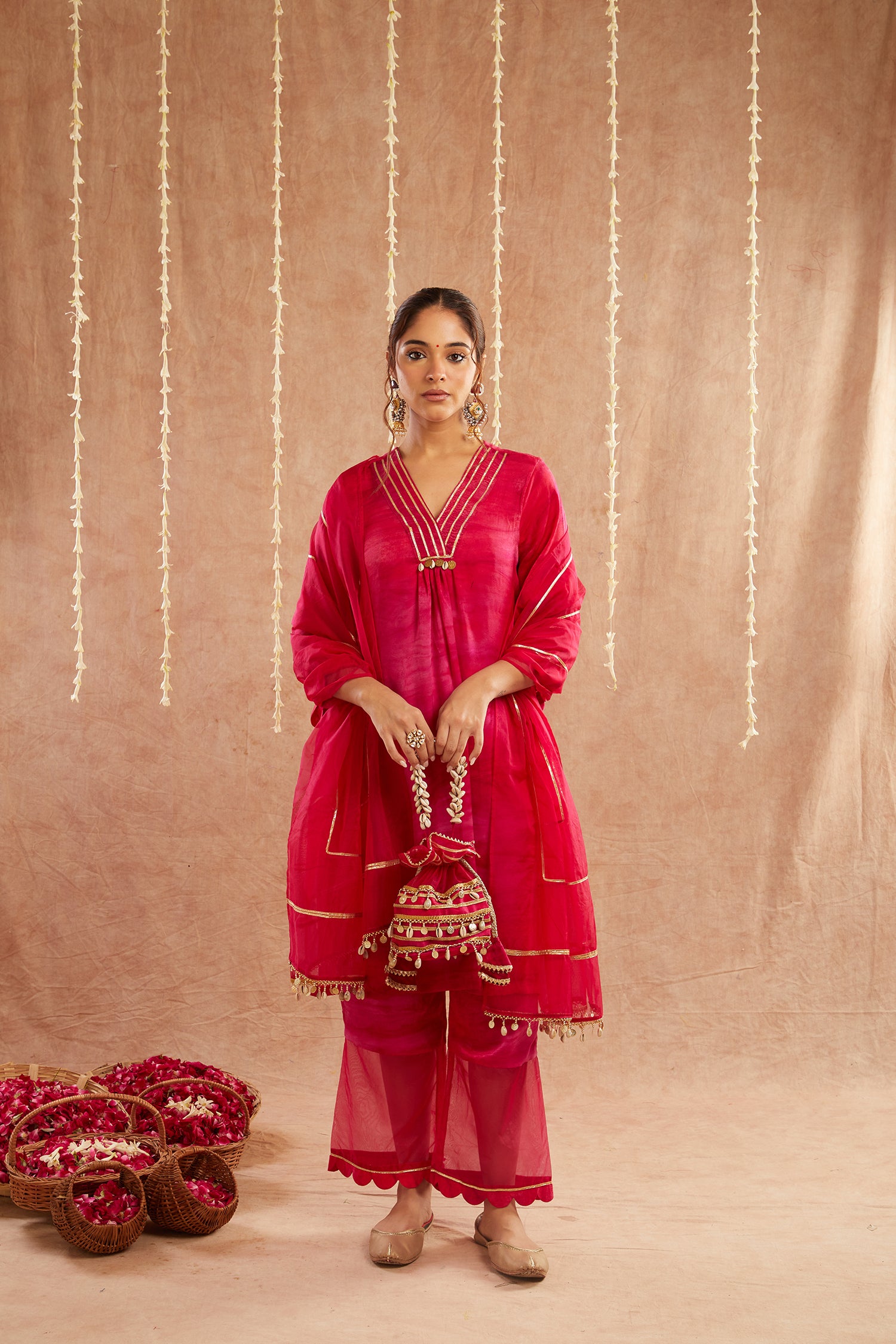 Gulbahar Suit Set With Pants And Potli Bag - Set Of 4