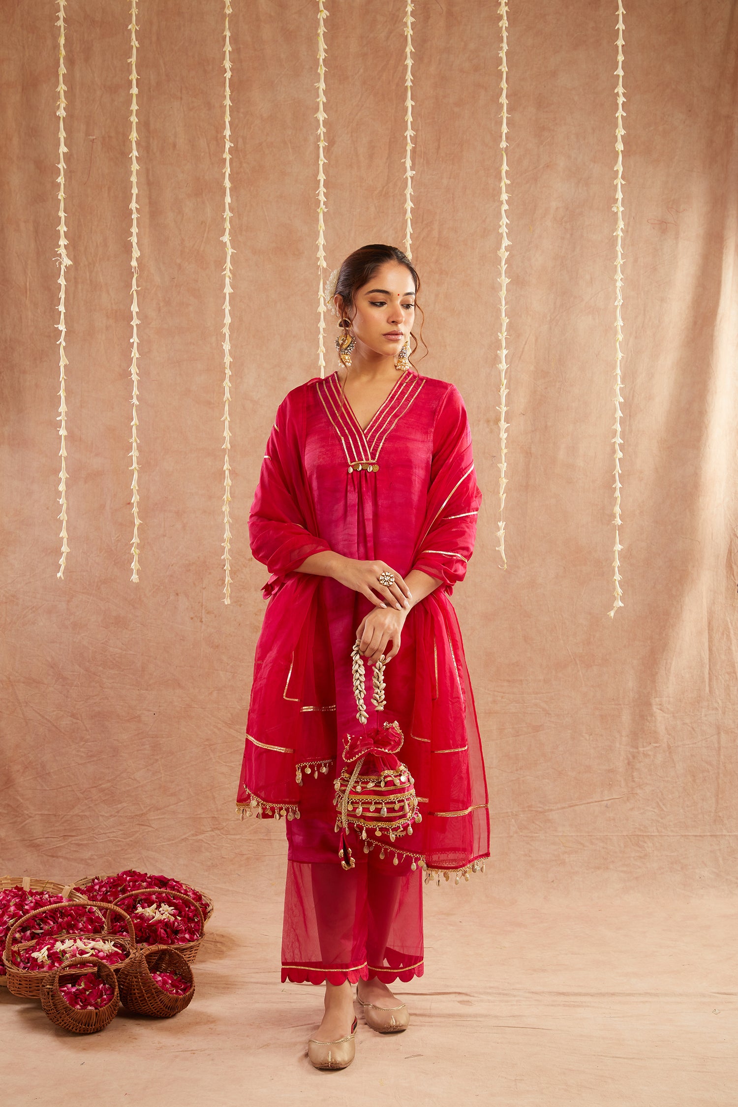 Gulbahar Suit Set With Pants And Potli Bag - Set Of 4