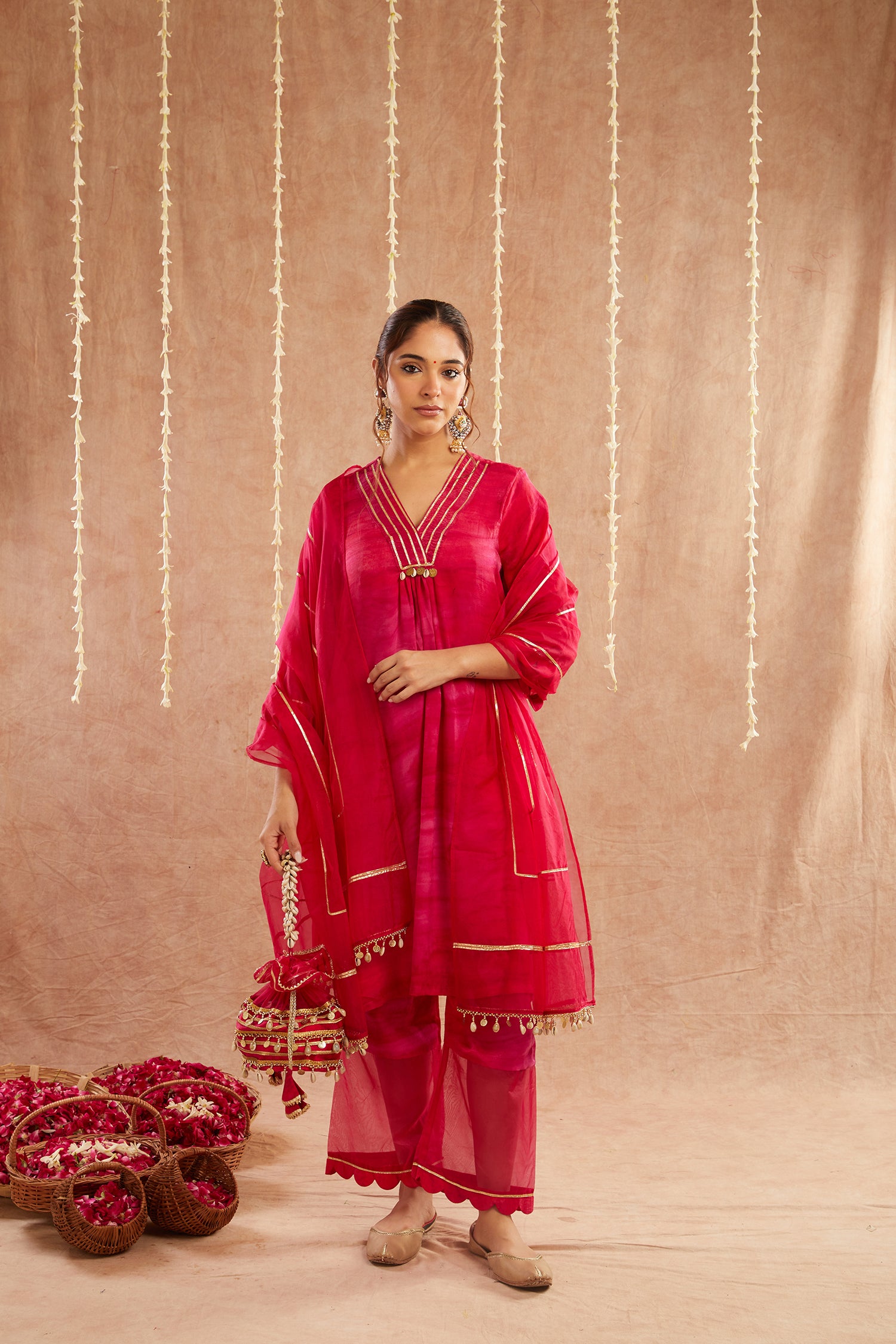 Gulbahar Suit Set With Pants And Potli Bag - Set Of 4