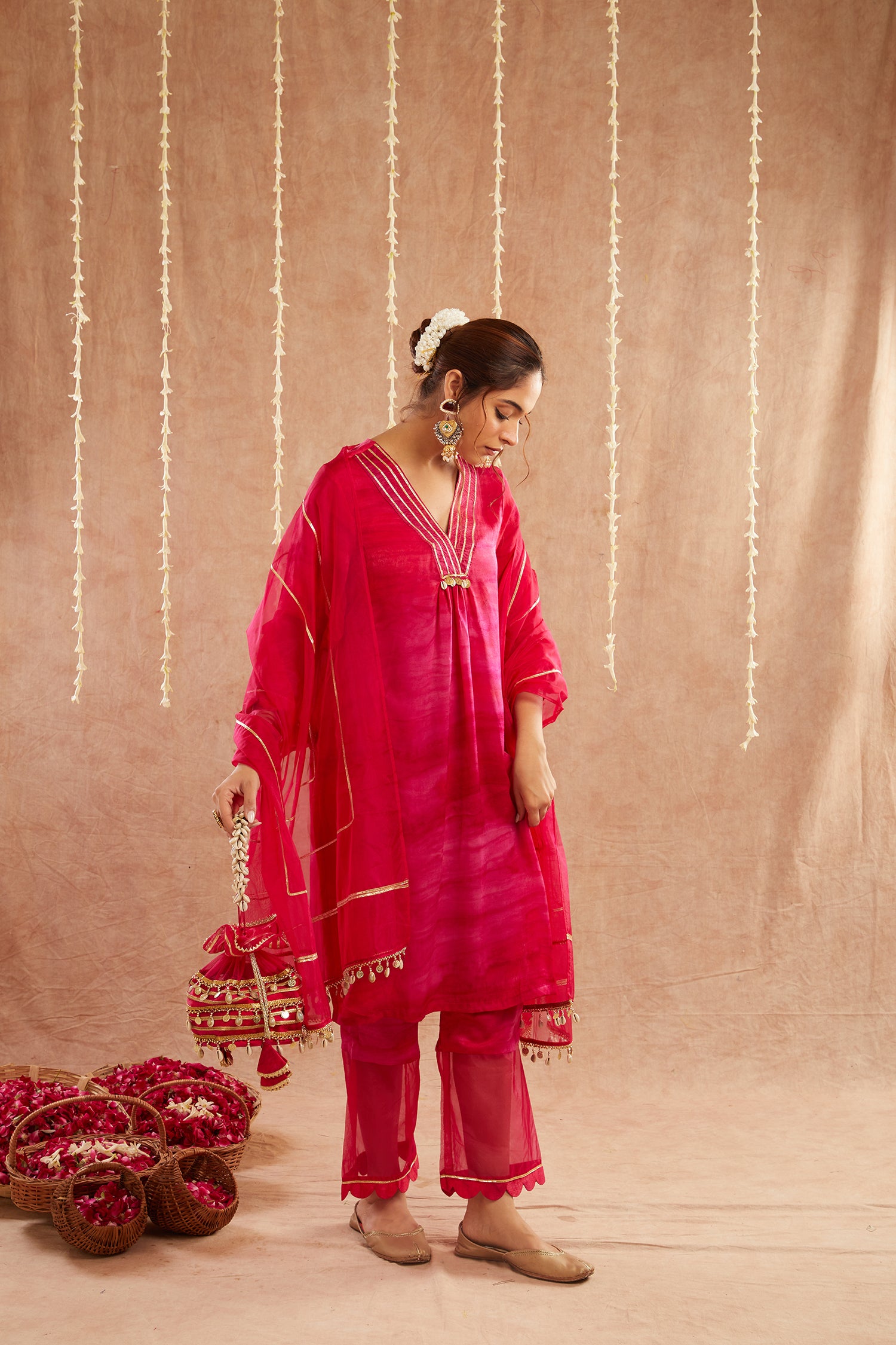 Gulbahar Suit Set With Pants And Potli Bag - Set Of 4