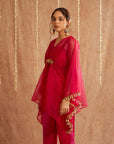 Rani Organza Kaftan Set With Pants And Potli Bag - Set Of 3