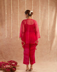 Rani Organza Kaftan Set With Pants And Potli Bag - Set Of 3