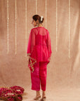 Rani Organza Kaftan Set With Pants And Potli Bag - Set Of 3