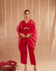 Rani Organza Kaftan Set With Pants And Potli Bag - Set Of 3