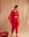 Rani Organza Kaftan Set With Pants And Potli Bag - Set Of 3