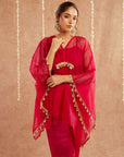Rani Organza Kaftan Set With Pants And Potli Bag - Set Of 3