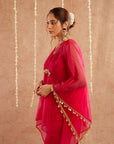 Rani Organza Kaftan Set With Pants And Potli Bag - Set Of 3