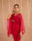 Rani Organza Kaftan Set With Pants And Potli Bag - Set Of 3